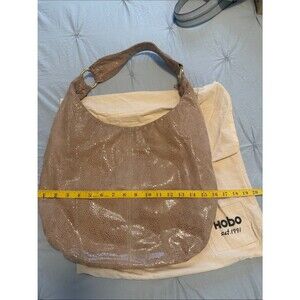 HOBO Taupe Shimmer Croc-Embossed Hobo Bag